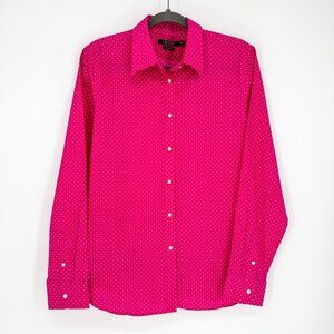 Lauren Ralph Lauren Black‎ Label Long Sleeve Button-Up Pink w/Polka Dot Women XL
